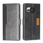 For Sharp Aquos R8 SH-52D Contrast Color Side Buckle Leather Phone Case(Black + Grey)