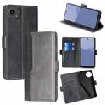 For Sharp Aqous wish5 Contrast Color Side Buckle Leather Phone Case(Black + Grey)