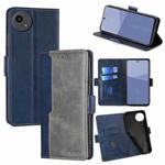 For Sharp Aqous wish5 Contrast Color Side Buckle Leather Phone Case(Blue + Grey)