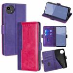 For Sharp Aqous wish5 Contrast Color Side Buckle Leather Phone Case(Purple + Rose Red)