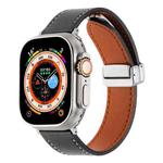 For Apple Watch Ultra 49mm Magnetic Buckle Skin Feel Leather Watch Band(Black)