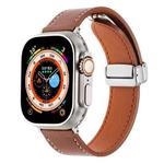 For Apple Watch Ultra 49mm Magnetic Buckle Skin Feel Leather Watch Band(Brown)