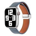 For Apple Watch 8 45mm  Magnetic Buckle Skin Feel Leather Watch Band(Light Blue)