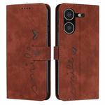 For Tecno Pova 5 4G Skin Feel Heart Pattern Leather Phone Case(Brown)