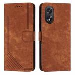 For OPPO A38 Skin Feel Stripe Pattern Leather Phone Case with Lanyard(Brown)