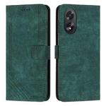 For OPPO A38 Skin Feel Stripe Pattern Leather Phone Case with Lanyard(Green)