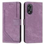 For OPPO A38 Skin Feel Stripe Pattern Leather Phone Case with Lanyard(Purple)