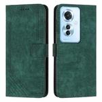 For OPPO Reno11 F Skin Feel Stripe Pattern Leather Phone Case with Lanyard(Green)