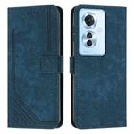 For OPPO Reno11 F Skin Feel Stripe Pattern Leather Phone Case with Lanyard(Blue)