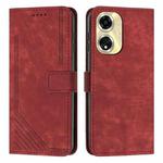 For OPPO A59 Skin Feel Stripe Pattern Leather Phone Case with Lanyard(Red)