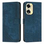 For OPPO A59 Skin Feel Stripe Pattern Leather Phone Case with Lanyard(Blue)