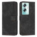 For OPPO A79 5G Skin Feel Stripe Pattern Leather Phone Case with Lanyard(Black)