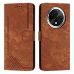 For OPPO A3 Pro Skin Feel Stripe Pattern Leather Phone Case with Lanyard(Brown)