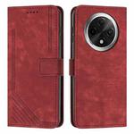 For OPPO A3 Pro Skin Feel Stripe Pattern Leather Phone Case with Lanyard(Red)