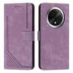 For OPPO A3 Pro Skin Feel Stripe Pattern Leather Phone Case with Lanyard(Purple)