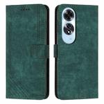 For OPPO A60 4G Skin Feel Stripe Pattern Leather Phone Case with Lanyard(Green)