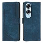 For OPPO A60 4G Skin Feel Stripe Pattern Leather Phone Case with Lanyard(Blue)