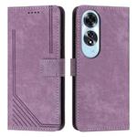 For OPPO A60 4G Skin Feel Stripe Pattern Leather Phone Case with Lanyard(Purple)