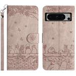 For Google Pixel 8 Pro Cat Embossing Pattern Leather Phone Case with Lanyard(Grey)
