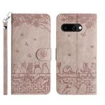 For Google Pixel 9a Cat Embossing Pattern Leather Phone Case with Lanyard(Grey)