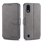 For Samsung Galaxy A01 AZNS Calf Texture Horizontal Flip Leather Case, with Holder & Card Slots & Wallet & Photo Frame(Grey)