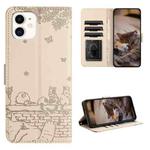 For iPhone 12 mini Cat Embossing Pattern Leather Phone Case with Lanyard(Beige)
