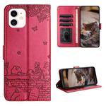 For iPhone 11 Cat Embossing Pattern Leather Phone Case with Lanyard(Red)