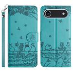 For iPhone 17 Air Cat Embossing Pattern Leather Phone Case with Lanyard(Blue)