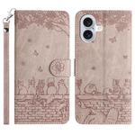 For iPhone 17 Cat Embossing Pattern Leather Phone Case with Lanyard(Grey)