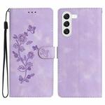 For Samsung Galaxy S23 5G Flower Butterfly Embossing Pattern Leather Phone Case(Purple)