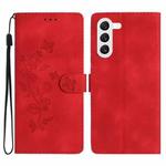 For Samsung Galaxy S23+ 5G Flower Butterfly Embossing Pattern Leather Phone Case(Red)