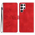For Samsung Galaxy S23 Ultra 5G Flower Butterfly Embossing Pattern Leather Phone Case(Red)