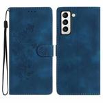 For Samsung Galaxy S22 5G Flower Butterfly Embossing Pattern Leather Phone Case(Blue)
