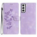 For Samsung Galaxy S22+ 5G Flower Butterfly Embossing Pattern Leather Phone Case(Purple)