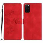 For Samsung Galaxy S20+ Flower Butterfly Embossing Pattern Leather Phone Case(Red)