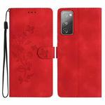 For Samsung Galaxy S20 FE Flower Butterfly Embossing Pattern Leather Phone Case(Red)