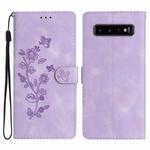For Samsung Galaxy S10 Flower Butterfly Embossing Pattern Leather Phone Case(Purple)