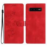 For Samsung Galaxy S10+ Flower Butterfly Embossing Pattern Leather Phone Case(Red)