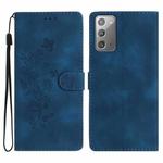 For Samsung Galaxy Note20 Flower Butterfly Embossing Pattern Leather Phone Case(Blue)