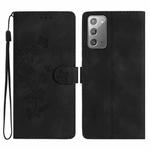 For Samsung Galaxy Note20 Flower Butterfly Embossing Pattern Leather Phone Case(Black)