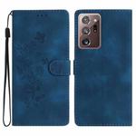 For Samsung Galaxy Note20 Ultra Flower Butterfly Embossing Pattern Leather Phone Case(Blue)