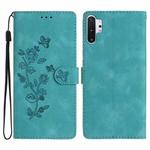 For Samsung Galaxy Note10+ Flower Butterfly Embossing Pattern Leather Phone Case(Sky Blue)