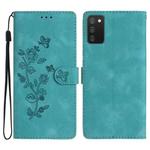 For Samsung Galaxy A02s / F02s 164 Flower Butterfly Embossing Pattern Leather Phone Case(Sky Blue)