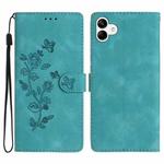 For Samsung Galaxy A04 Flower Butterfly Embossing Pattern Leather Phone Case(Sky Blue)