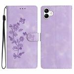 For Samsung Galaxy A04 Flower Butterfly Embossing Pattern Leather Phone Case(Purple)