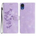 For Samsung Galaxy A04 Core Flower Butterfly Embossing Pattern Leather Phone Case(Purple)