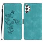 For Samsung Galaxy A13 4G Flower Butterfly Embossing Pattern Leather Phone Case(Sky Blue)