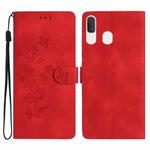 For Samsung Galaxy A20 / A30 Flower Butterfly Embossing Pattern Leather Phone Case(Red)