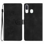 For Samsung Galaxy A20 / A30 Flower Butterfly Embossing Pattern Leather Phone Case(Black)