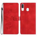 For Samsung Galaxy A20e Flower Butterfly Embossing Pattern Leather Phone Case(Red)
